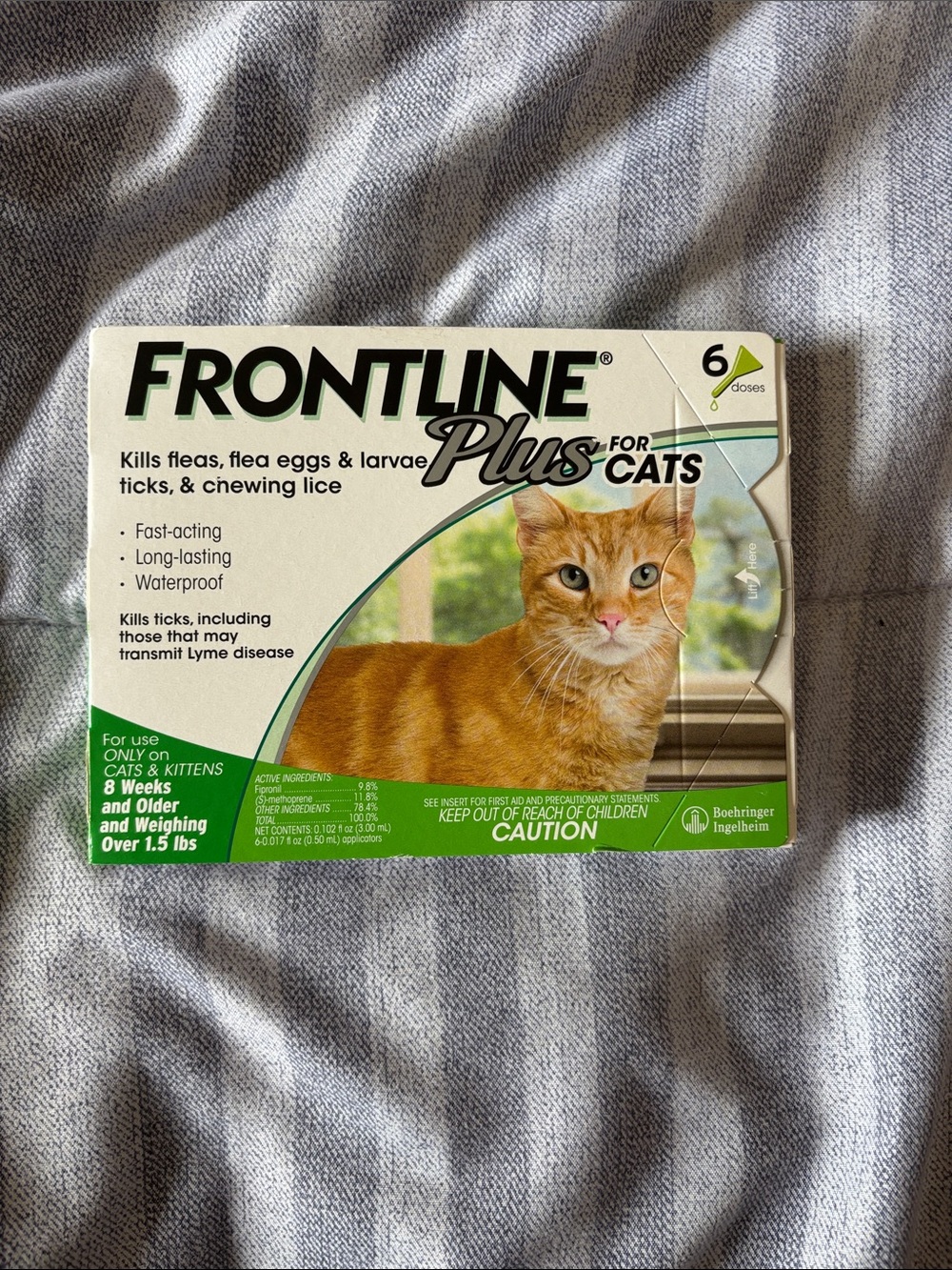 Frontline Plus for Cats Flea & Tick Treatment - Green/White - 6 Doses